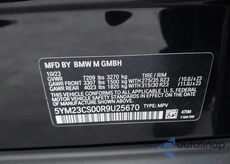 2024 BMW Xm z USA, uszkodzony, nr VIN 5YM23CS00R9U25670